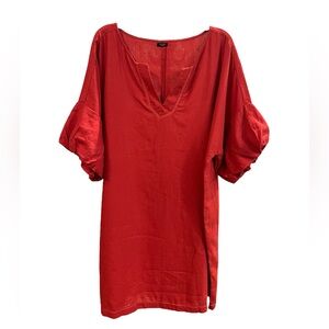 EUC Studio 1886 Red Linen Puff Sleeve Shift Dress Size 2X/2T (22W-24W).